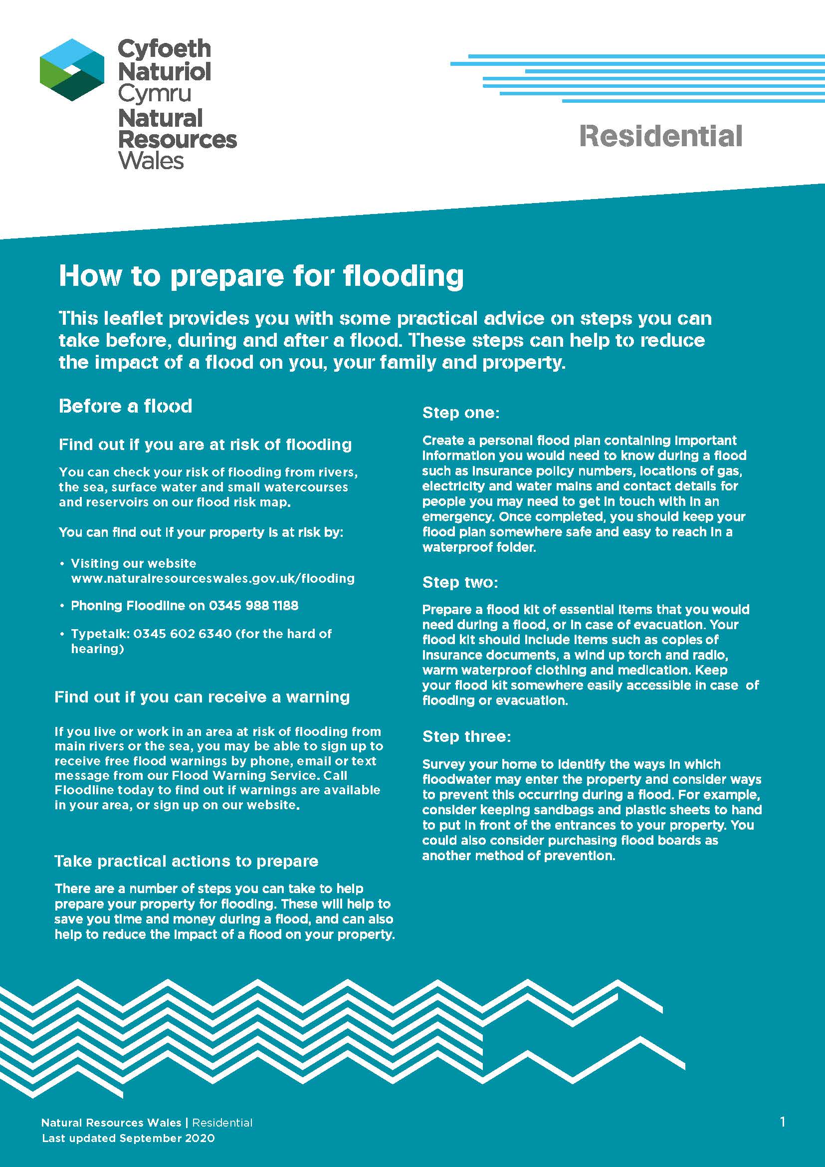 First page of 'How to prepare for flooding' leaflet