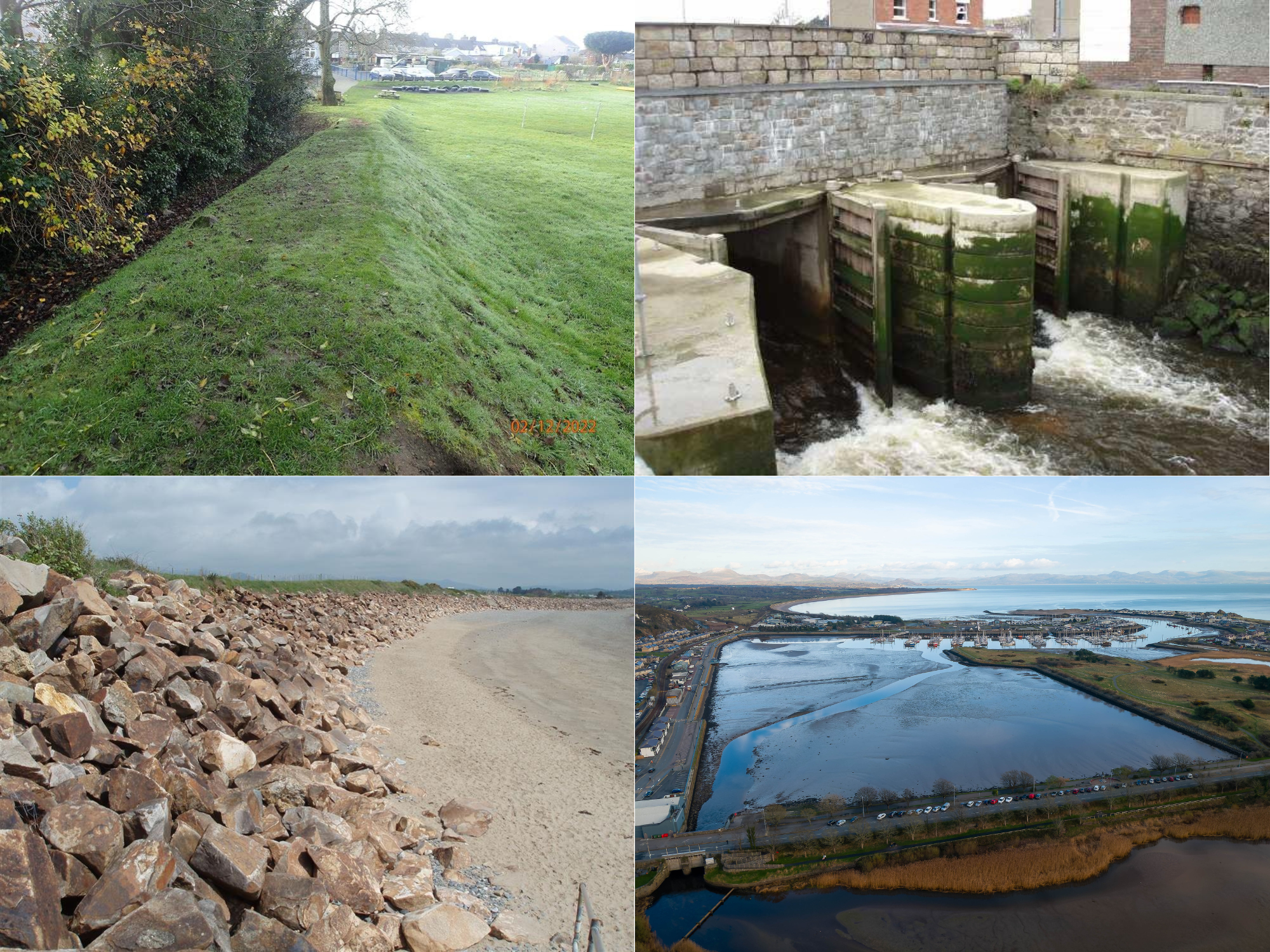 Photos of different types of flood defences