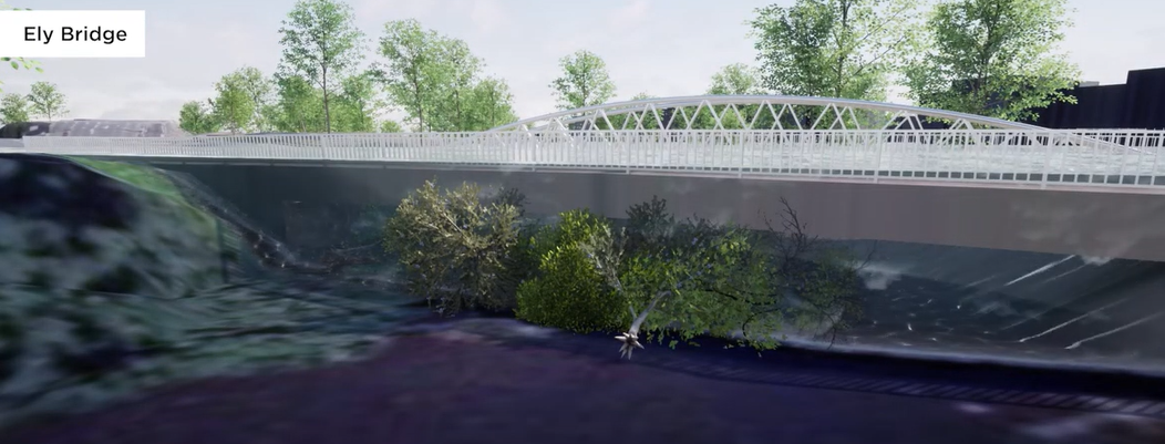 An animated image showing an underwater view of the trees collecting under the bridge